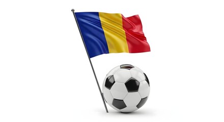 Obraz premium Romania Flag with Soccer Ball Football Support and National Sports Concept