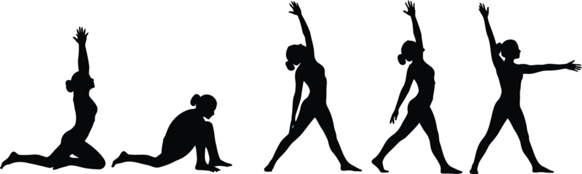 Sequence of yoga and stretching poses for flexibility and relaxation