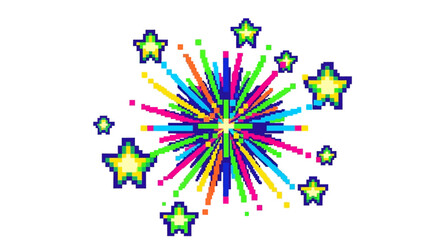 Obraz premium Colorful Pixelated Starburst Firework Explosion.