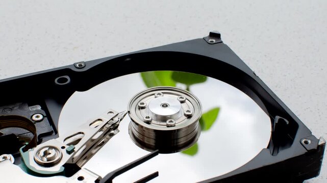 Close-up of a computer HD on a minimalist surface, ready to enhance its capabilities. Computer HDD, symbol of advanced storage, standing out on a simple and functional surface.