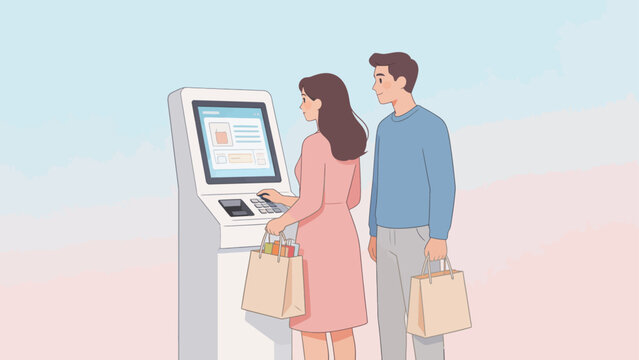 Couple using selfservice machine