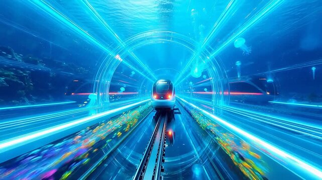 Submarine train in glowing tunnel ideal for cinematic storytelling and documentaries