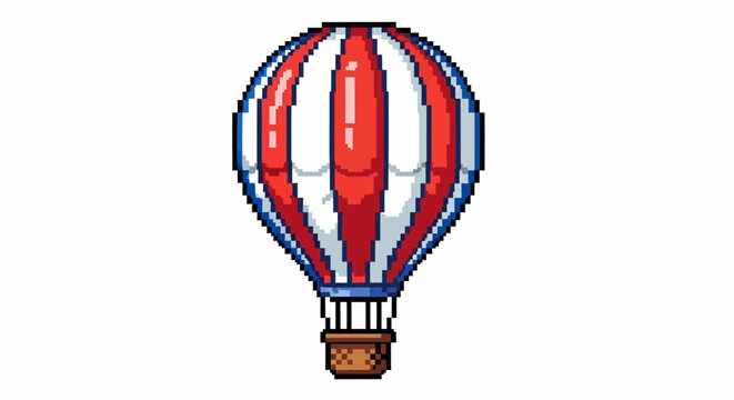 Pixel Art Hot Air Balloon Illustration.