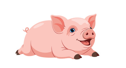 Fototapeta premium Happy pink piglet lies down and smiles contentedly in this simple and charming illustration of a farm animal.
