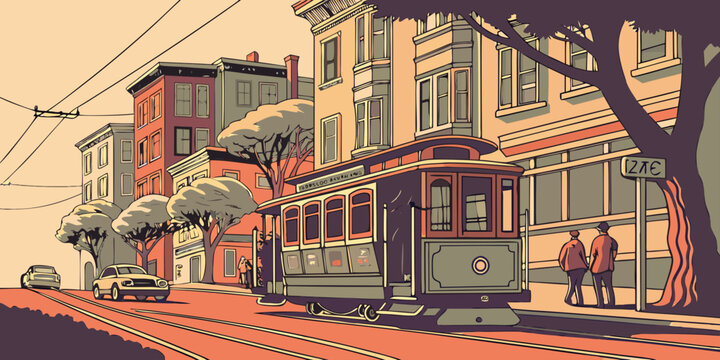 USA, US, U.S, United States - Cable car street cinematic
