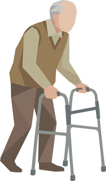 歩行器で歩く高齢者の介護福祉イラスト