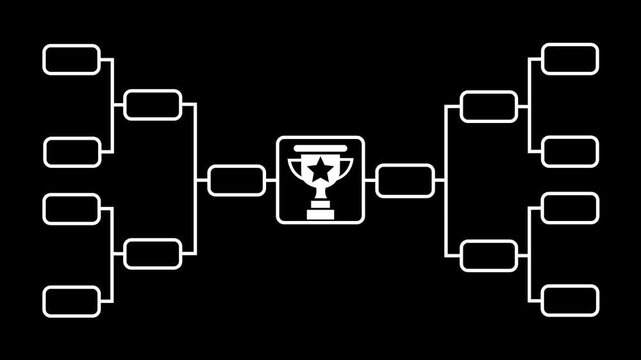 Championship bracket template with trophy on black background for sports competition or tournament bracket. 4K video,..... 4K,..
