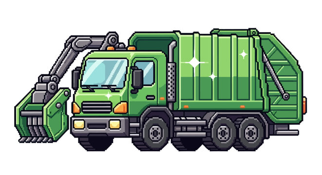 Green Garbage Truck with Mechanical Arm Illustration.