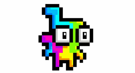 Obraz premium Pixelated Rainbow Creature with Big Eyes.