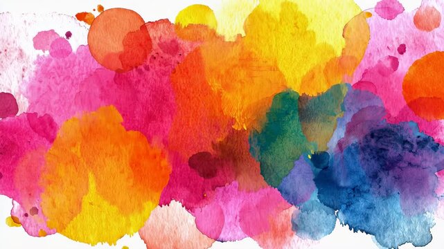 Colorful watercolor stains scattered on a clean white surface