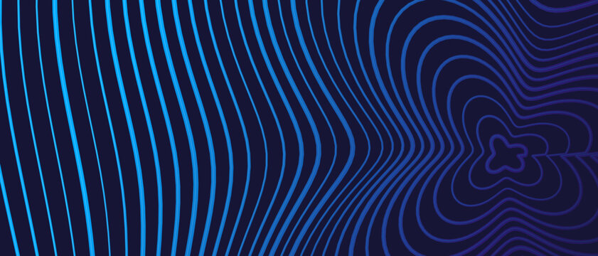 Abstract dark blue technology background with glowing cyan wavy contour lines