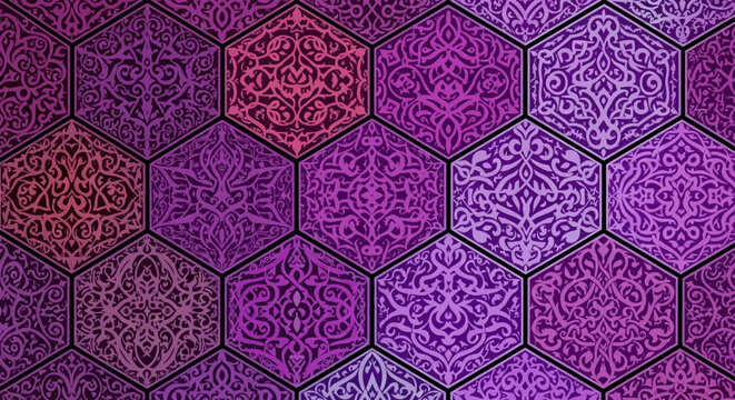 Vibrant purple hexagonal pattern background design.