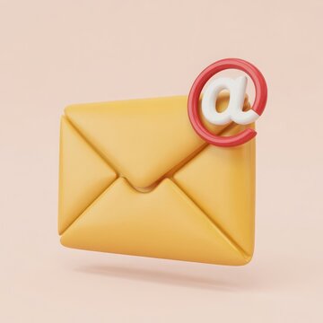 3 d yellow email envelope with red and white symbol