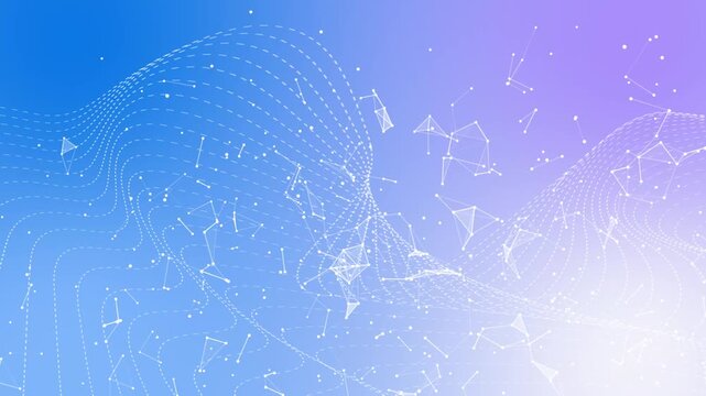 Multi color network animation connected dots on white background. abstract blue background with bubbles