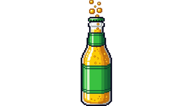 Pixel Art Beer Bottle with Bubbles.