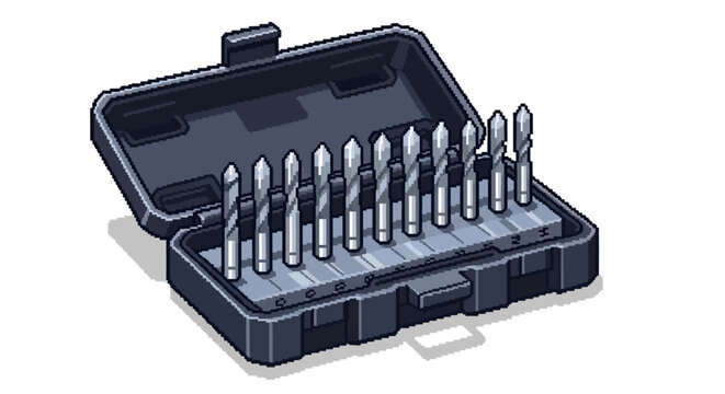 Set of Drill Bits in a Black Plastic Case.
