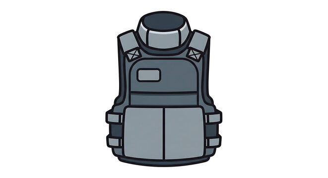 A cartoon illustration of a gray bulletproof vest on a white background