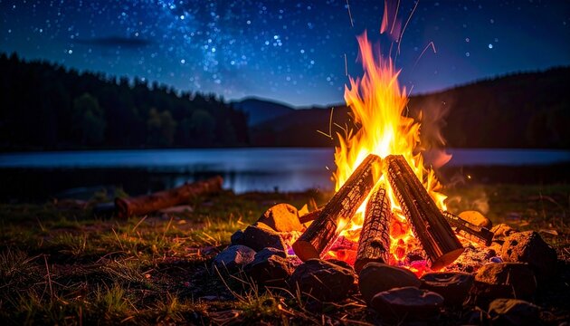 キャンプファイア、たき火のイメージ画像