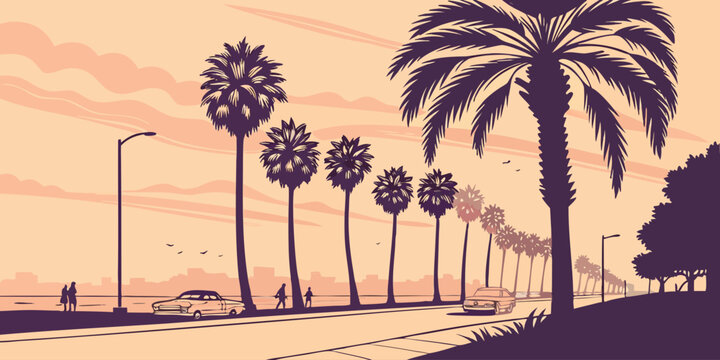 USA, US, U.S, United States - LA palm trees golden hour

