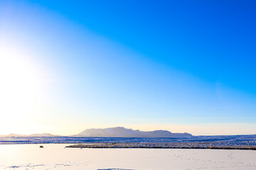 Obraz premium Beautiful and blue Icelandic winter landscape near Reykjavík. 
