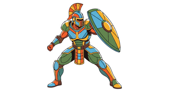 Colorful warrior with shield and helmet illustration