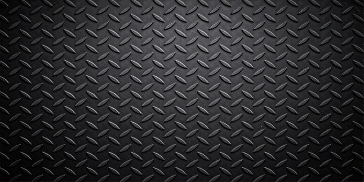 Dark diamond plate metal texture, black steel background, industrial metallic surface, seamless pattern, rugged flooring, high resolution grunge construction backdrop