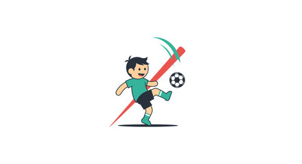 Fototapeta premium Boy playing soccer with a pickaxe.