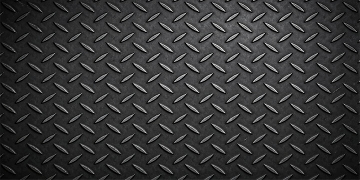 Dark Steel Diamond Plate Texture Industrial Metal Vector Background Rugged Metallic Surface Seamless Pattern Black Iron Flooring High Resolution Grunge Construction Backdrop