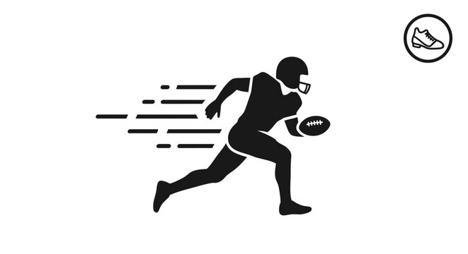 American Football Player Running with Ball Silhouette Icon.