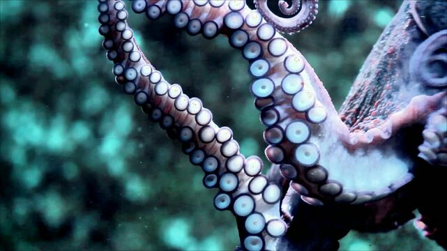 Close-up of an Octopus Tentacle in a Marine Environment.