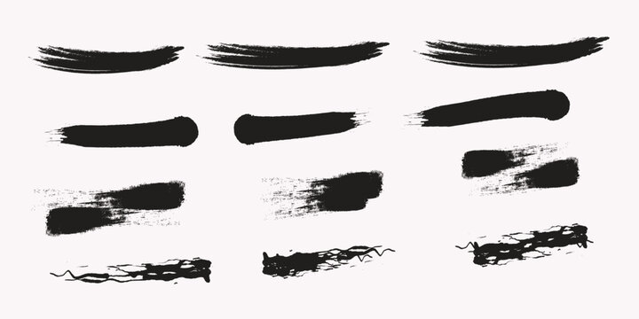 Abstract black brush strokes collection on a pale pink background