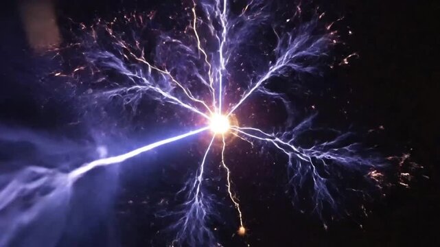 Energetic Plasma Displaying Electrical Arcs Emitting from a Central Bright Glowing Orb of Energy