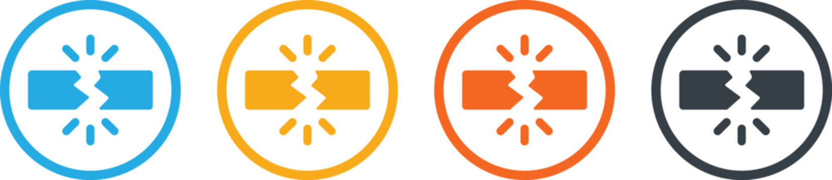 Broken Link and Cracked Element Icon Set in Colorful Circular Frames