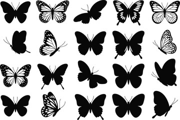 Butterfly silhouette collection illustration, insect vector design, black butterfly outline, isolated butterfly graphic, diverse wing shapes, entomology stock image © MdAriful