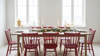 Obraz premium Elegant dining room set for a festive holiday gathering