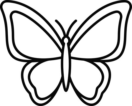 A simple black line drawing of a butterfly on white background