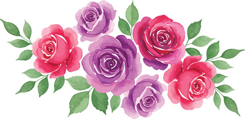 Naklejka premium A beautiful vintage floral illustration featuring a bunch of pink rose blossoms and green leaves, perfect for a wedding greeting card or nature-inspired decorative pattern design
