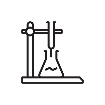 Titration icon symbolizing chemical analysis, representing hardware, lab tools, flask gear, safety systems, and industrial logistics for solution testing and factory quality control concentration.