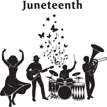 Juneteenth celebration silhouette with musician band, Generative Ai