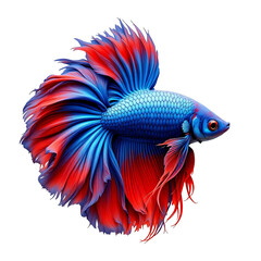 Fototapeta premium Red and blue betta fish isolated on white background, tropical aquarium fish with copy space