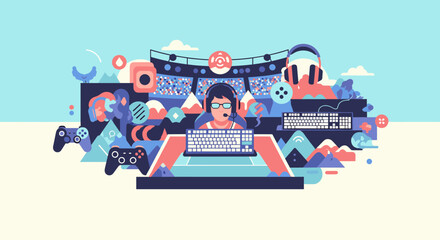 Naklejka premium A minimalist, top-down view of a game controller on a pale background evokes a relaxed, immersive atmosphere. Ideal for blogs, articles, or advertisem