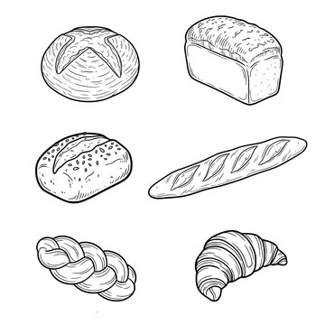 pastry  Collection Line Art &ndash; Assorted Bakery Breads and Pastries Outline Illustration Set