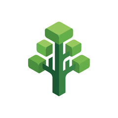 Fototapeta premium Stylized Isometric Green Tree Icon with Square Leaves.