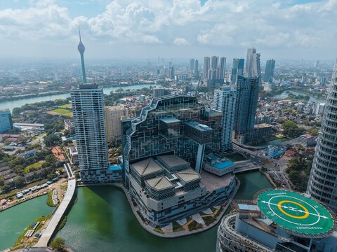 Aerial Drone View of Colombo City from Cinnamon Life Side Skyline Sri Lanka Capital