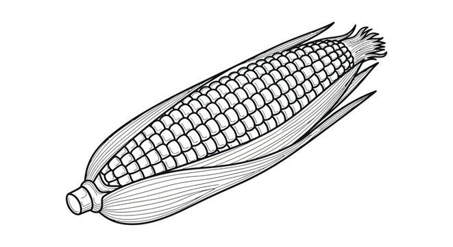 Detailed illustration of a single cob of corn with husk leaves