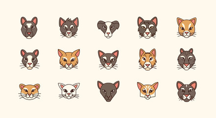 Collection of Various Cartoon Cat Faces. © de