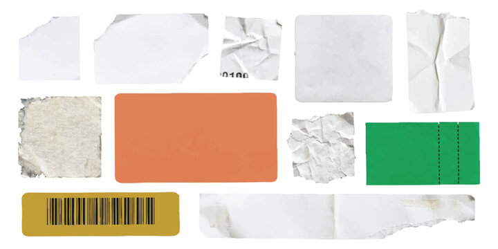 Collection of various torn paper scraps and adhesive label stickers vector illustration