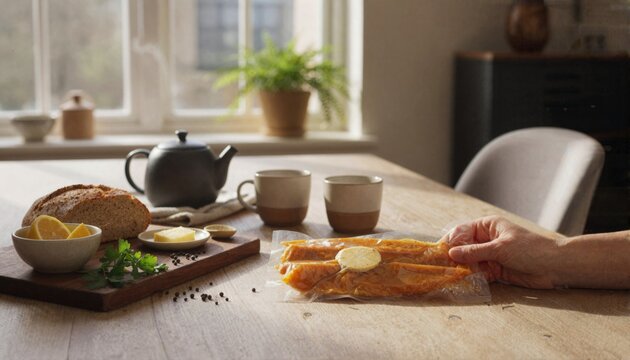 Person reaching for fresh smoked kippers during a weekend brunch