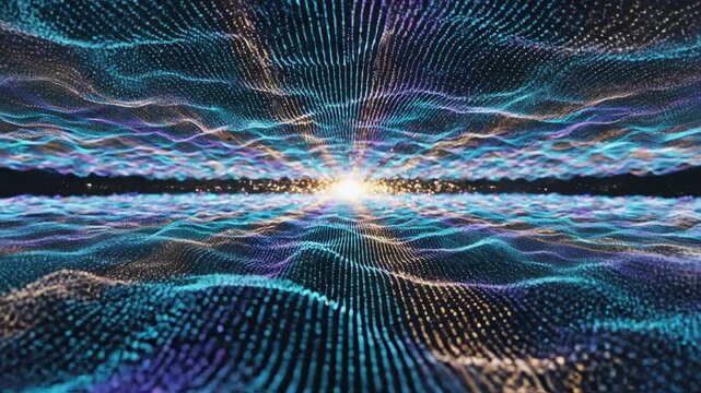 Futuristic Particle Landscape Forming Digital Terrain with Data Flow Waves