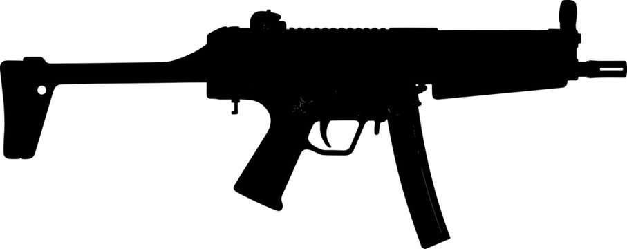 Classic submachine gun silhouette with fixed stock design
